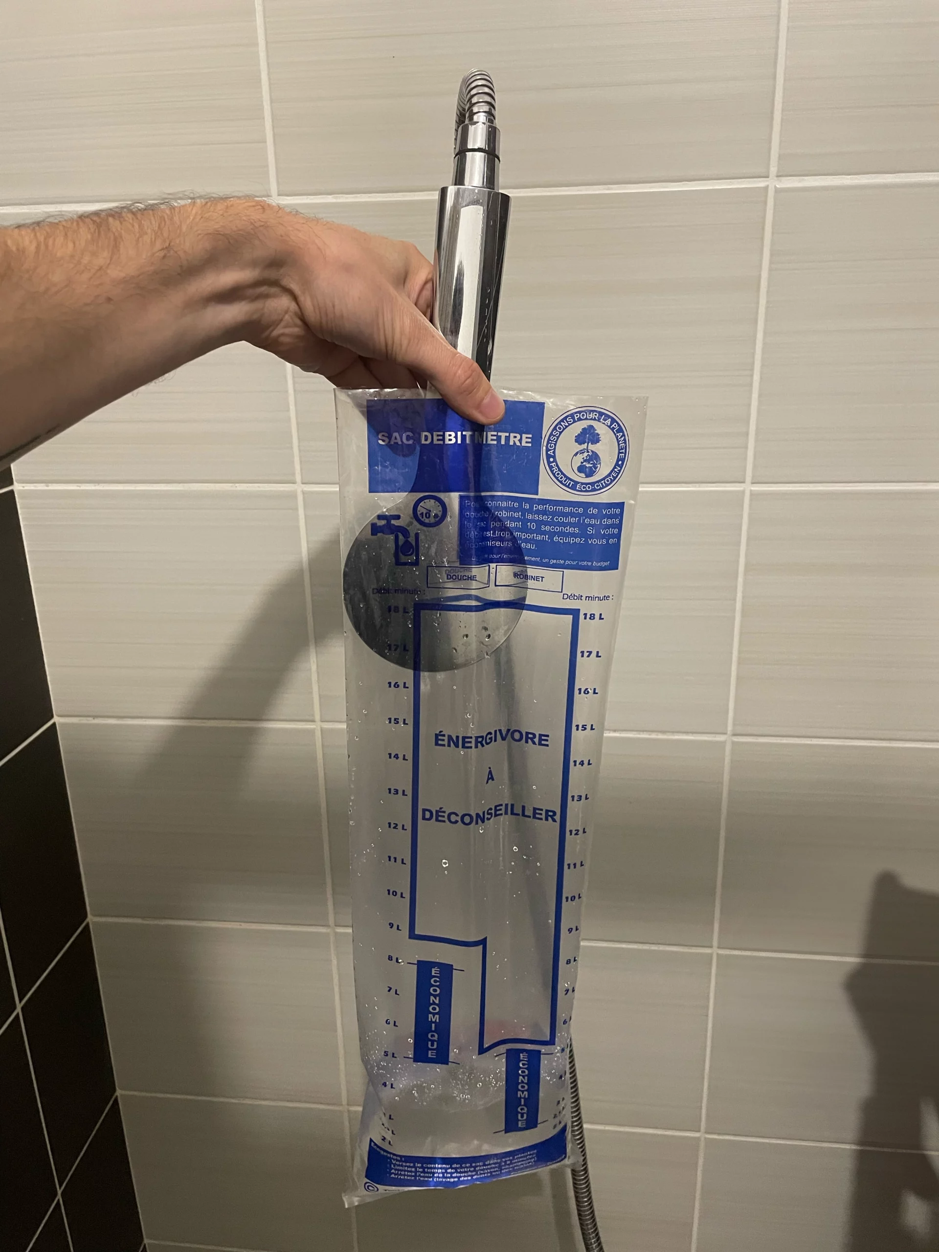 Sac débitmètre en utilisation
